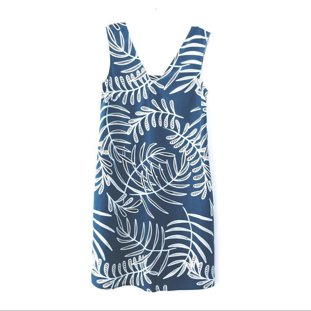 Halogen Floral V-Neck Tank Shift Dress In Teal Blue & White